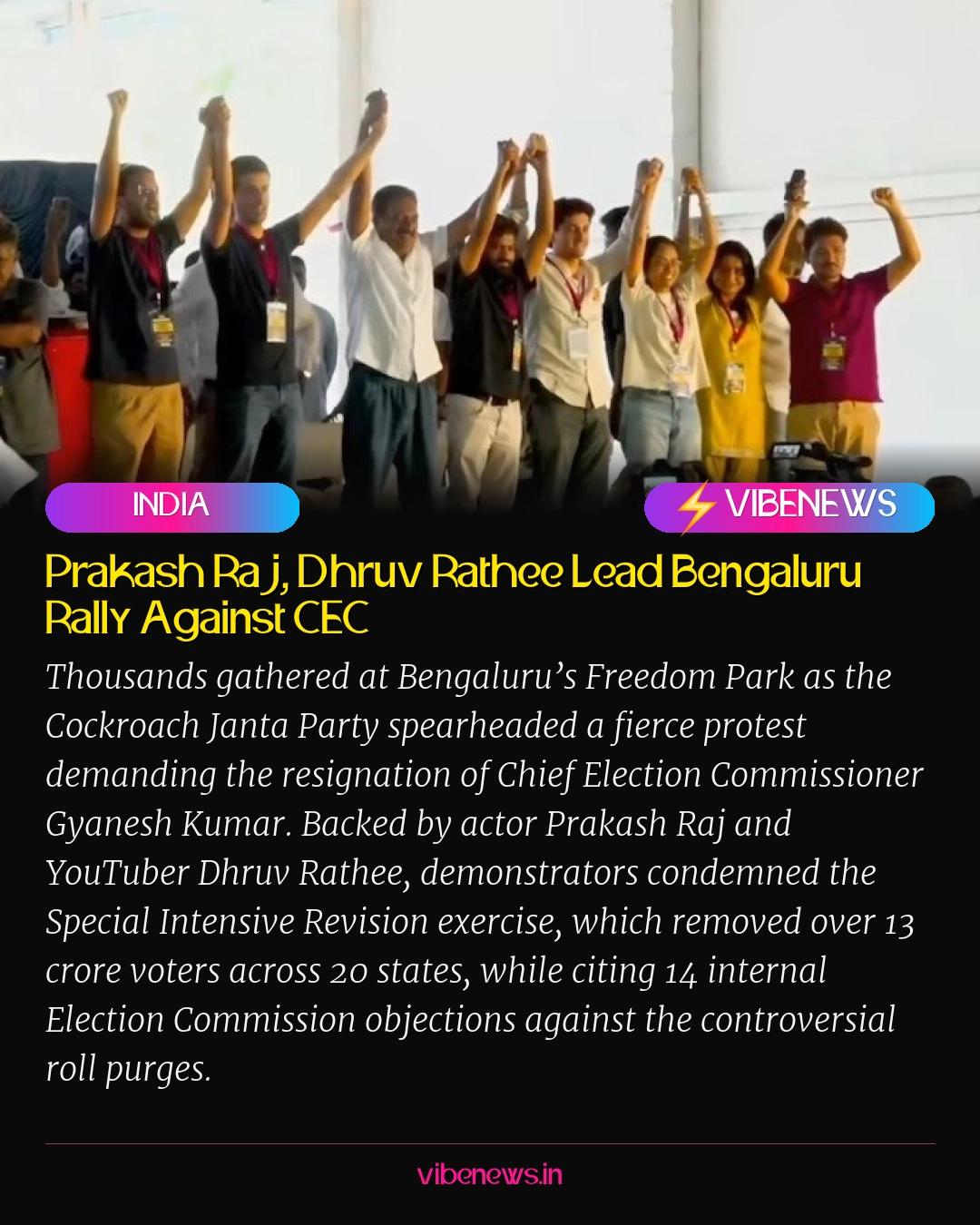 Prakash Raj, Dhruv Rathee Lead Bengaluru Rally Against CEC