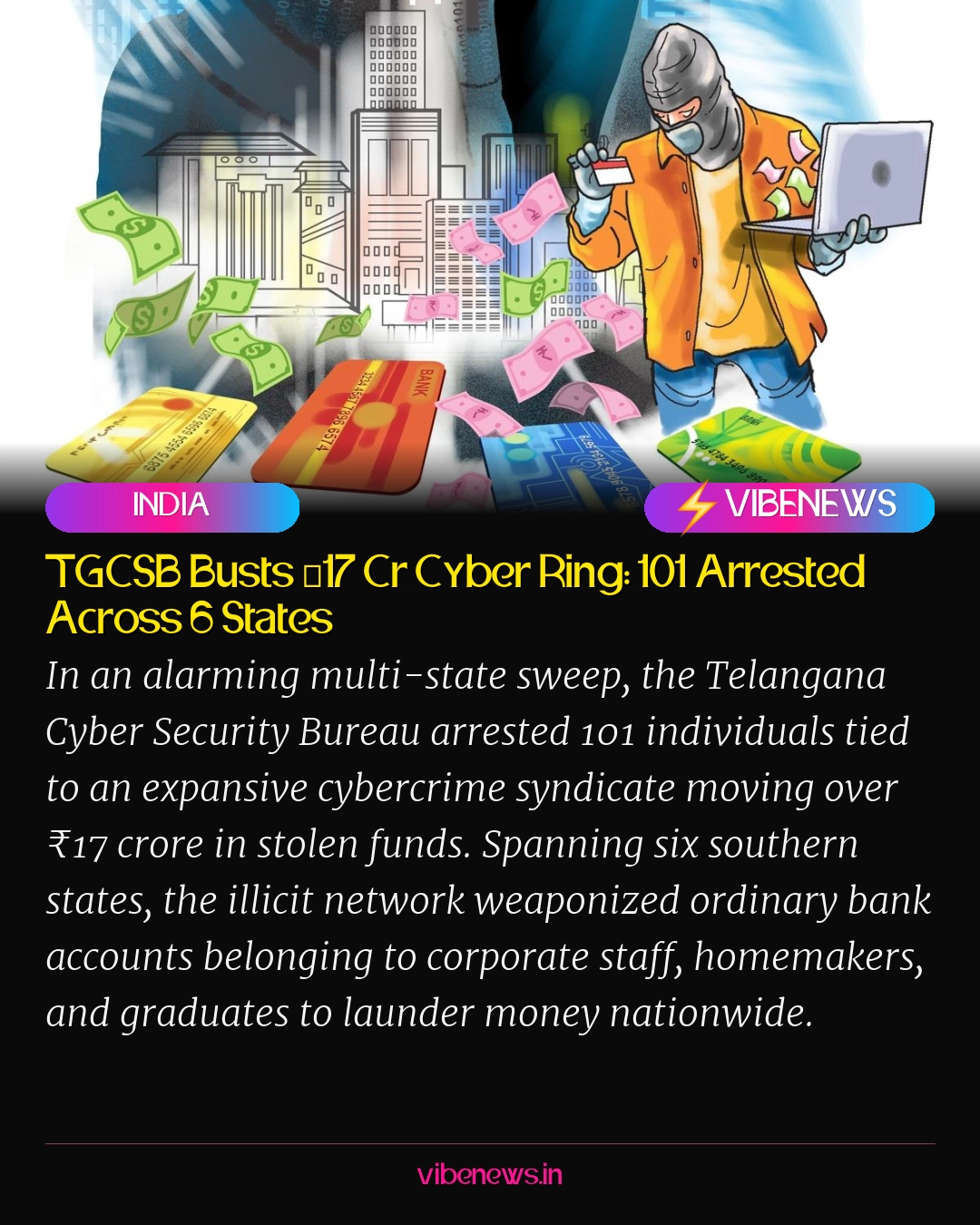 TGCSB Busts ₹17 Cr Cyber Ring: 101 Arrested Across 6 States