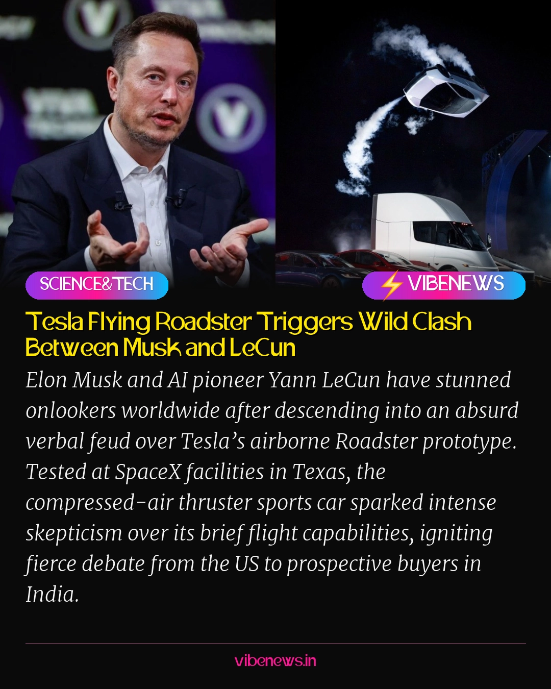 Tesla Flying Roadster Triggers Wild Clash Between Musk and LeCun