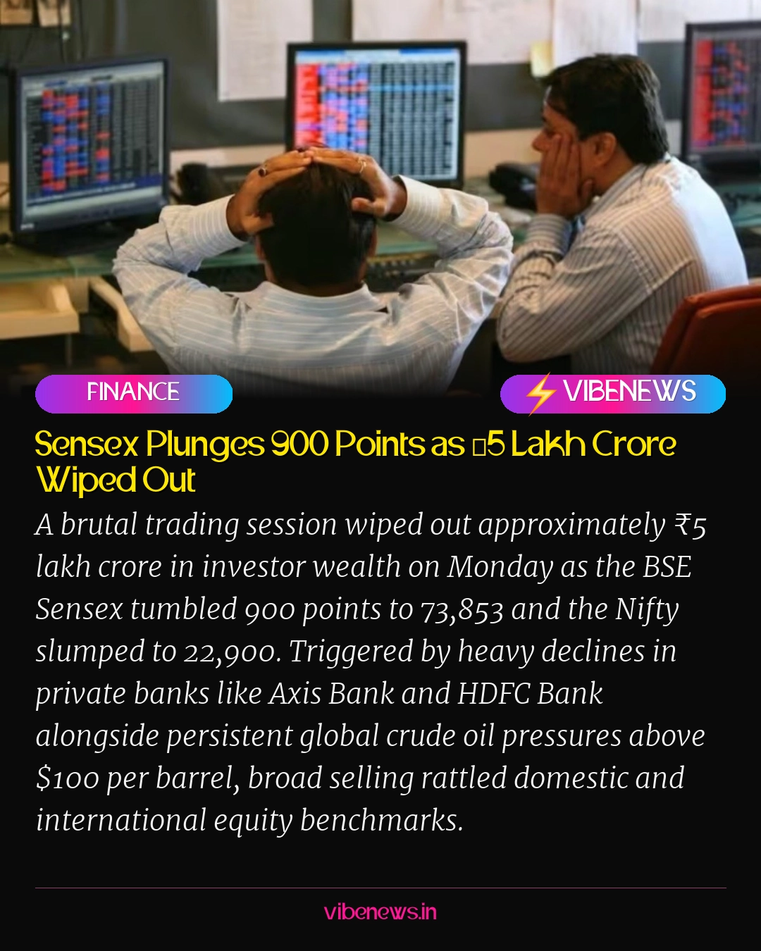 Sensex Plunges 900 Points as ₹5 Lakh Crore Wiped Out