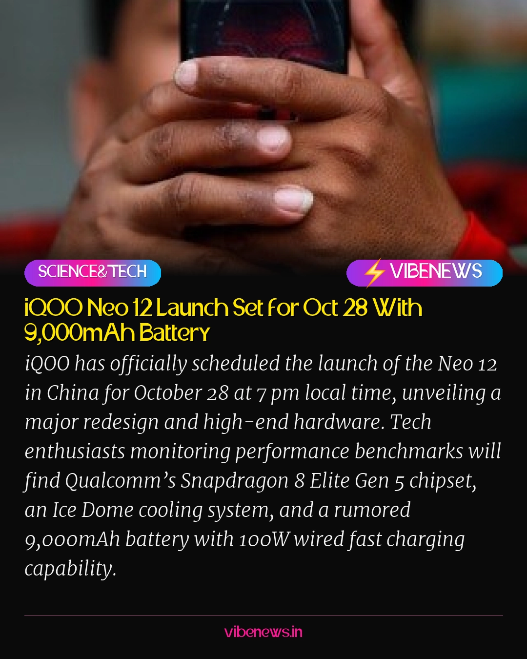 iQOO Neo 12 Launch Set for Oct 28 With 9,000mAh Battery