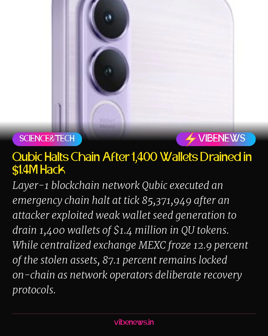 Qubic Halts Chain After 1,400 Wallets Drained in $1.4M Hack