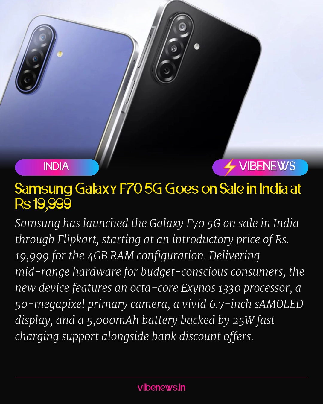Samsung Galaxy F70 5G Goes on Sale in India at Rs 19,999