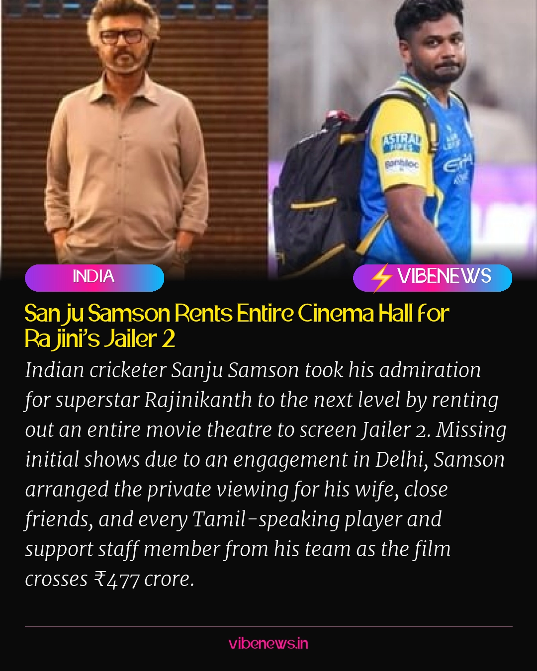 Sanju Samson Rents Entire Cinema Hall for Rajini’s Jailer 2