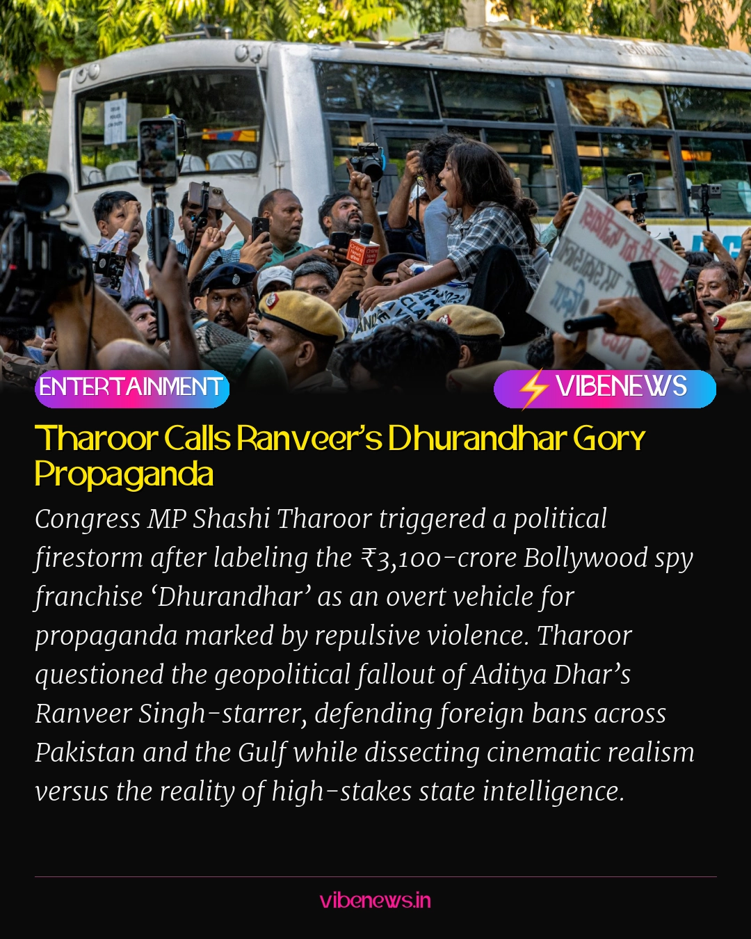 Tharoor Calls Ranveer’s Dhurandhar Gory Propaganda