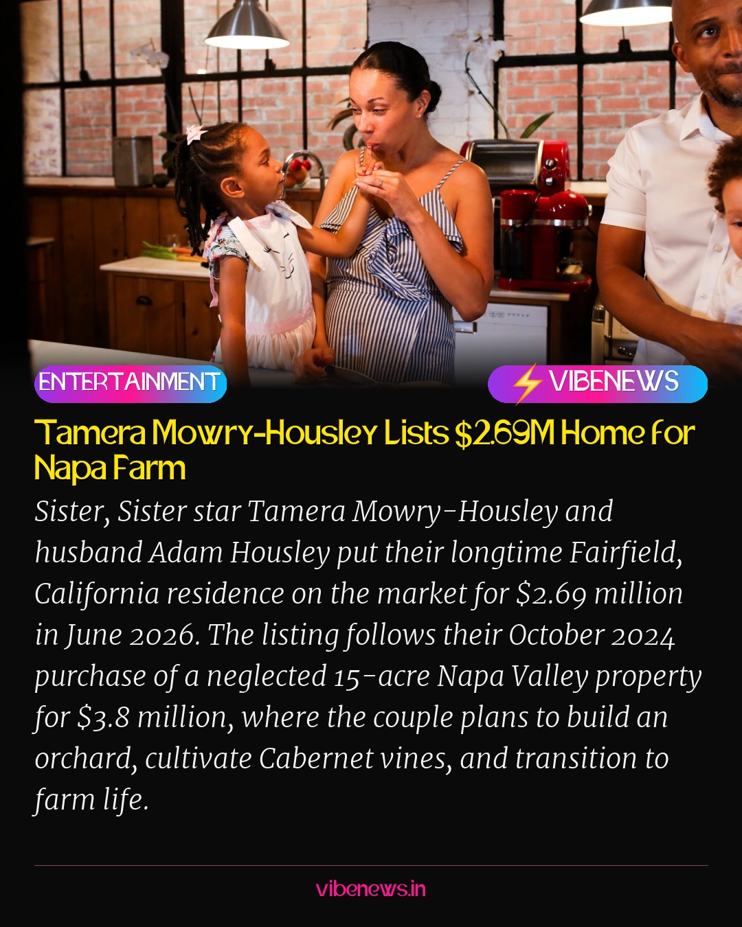 Tamera Mowry-Housley Lists $2.69M Home for Napa Farm