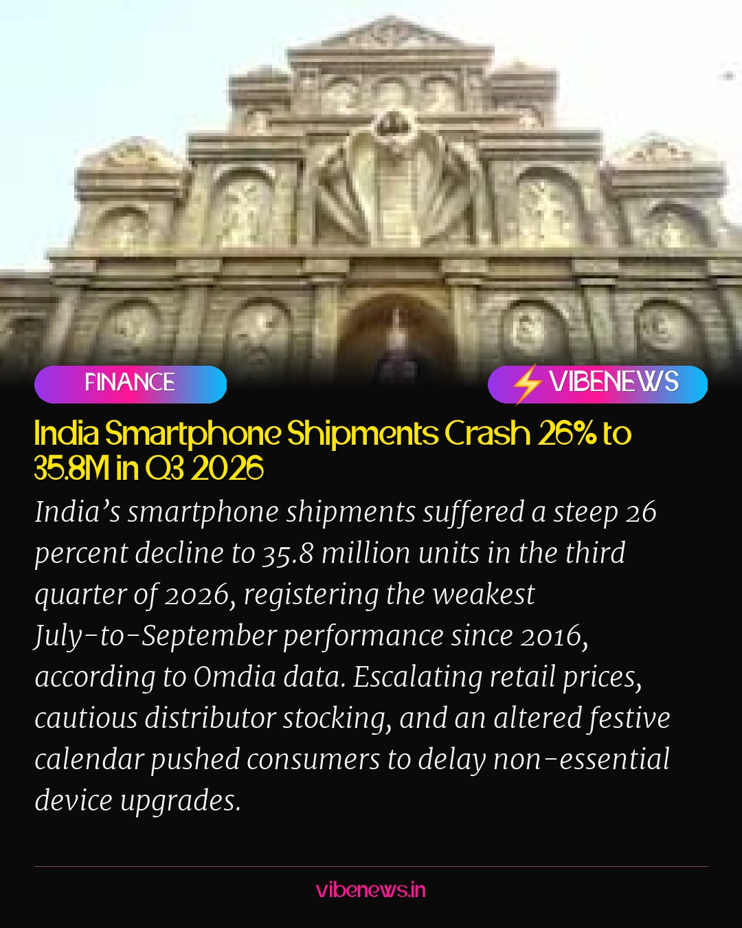India Smartphone Shipments Crash 26% to 35.8M in Q3 2026