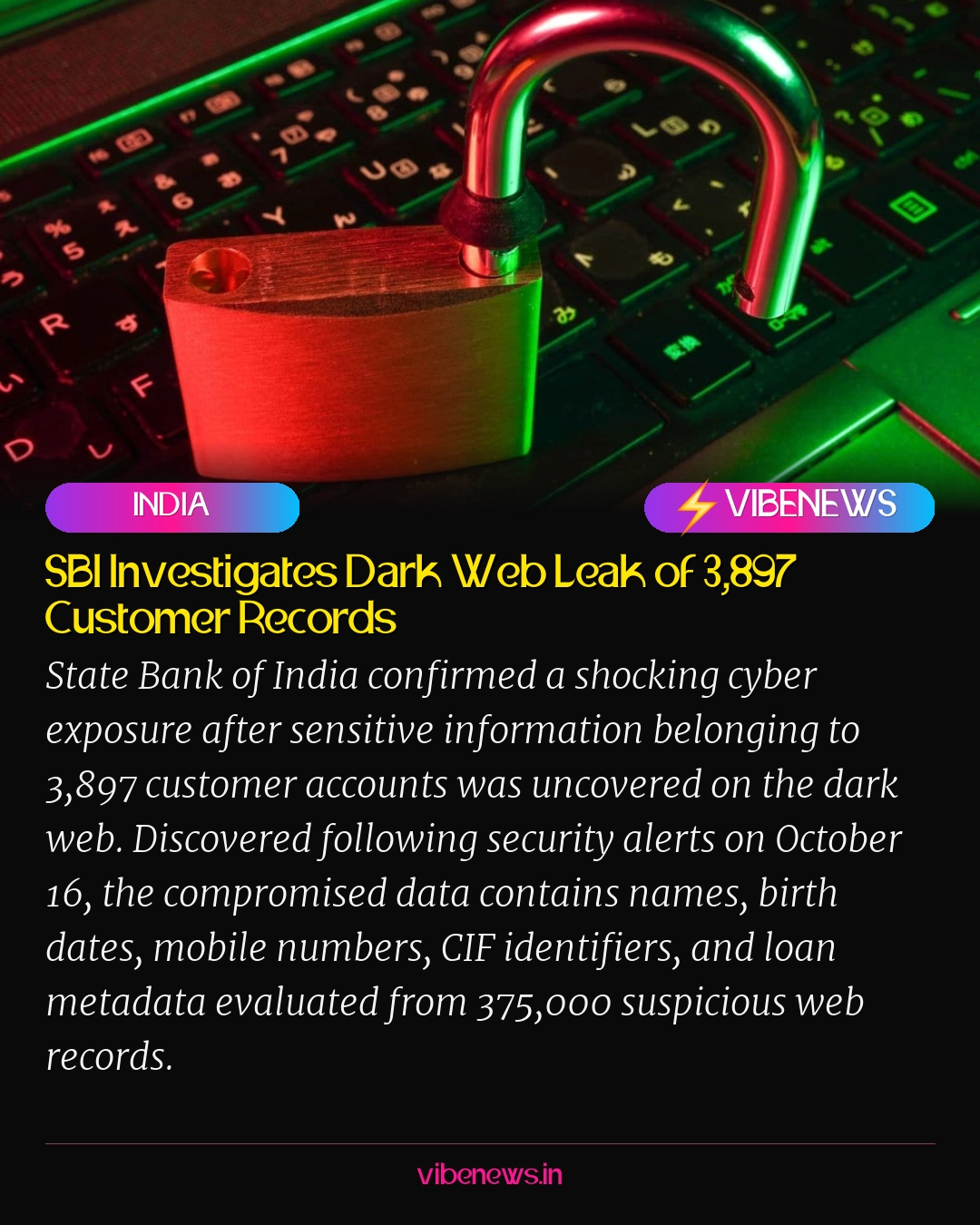 SBI Investigates Dark Web Leak of 3,897 Customer Records