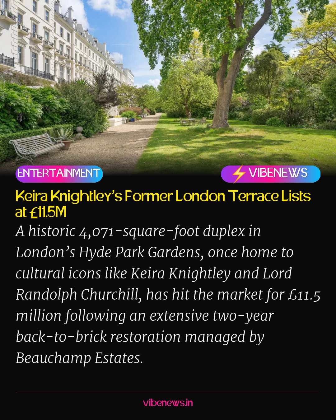 Keira Knightley’s Former London Terrace Lists at £11.5M