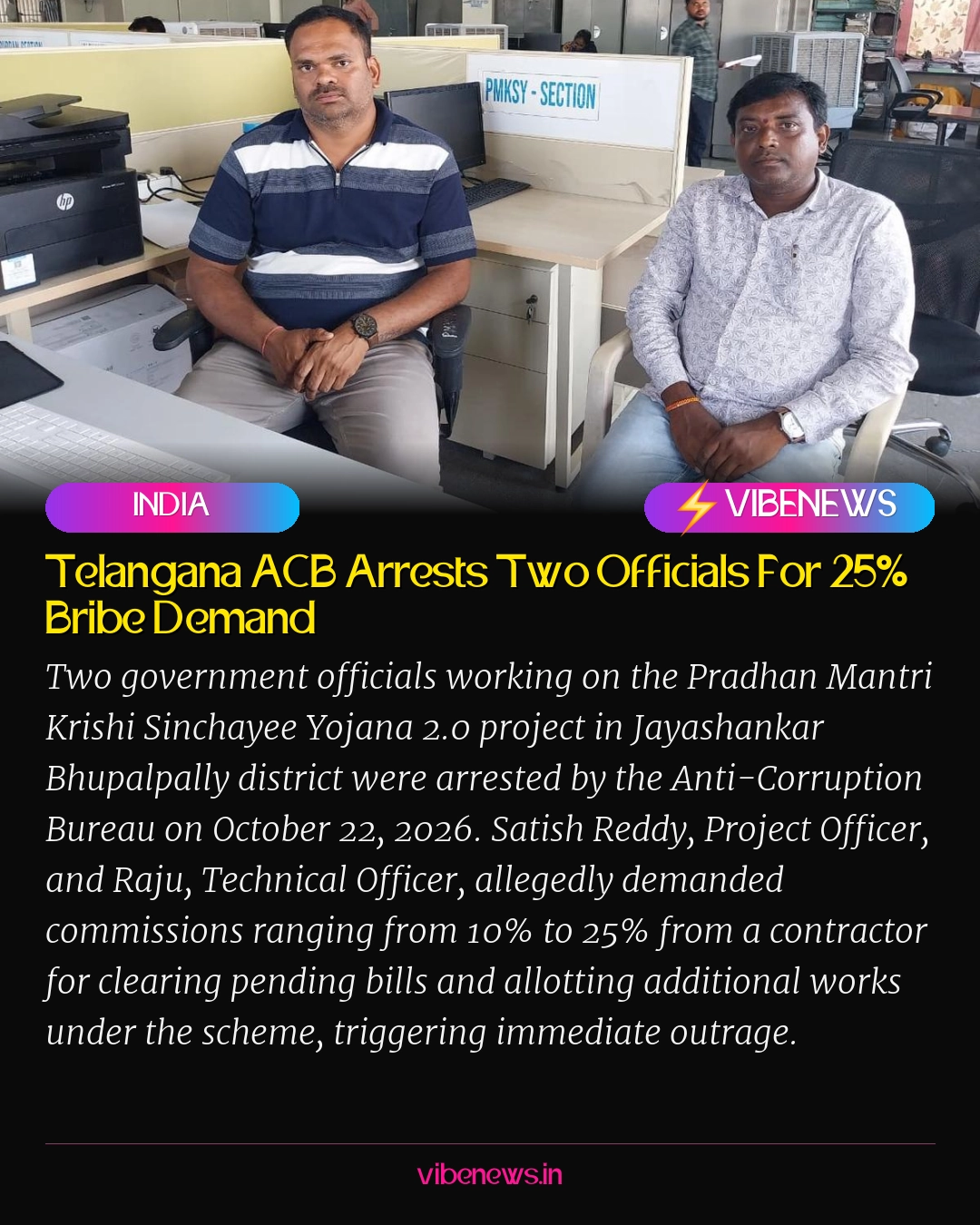 Telangana ACB Arrests Two Officials For 25% Bribe Demand