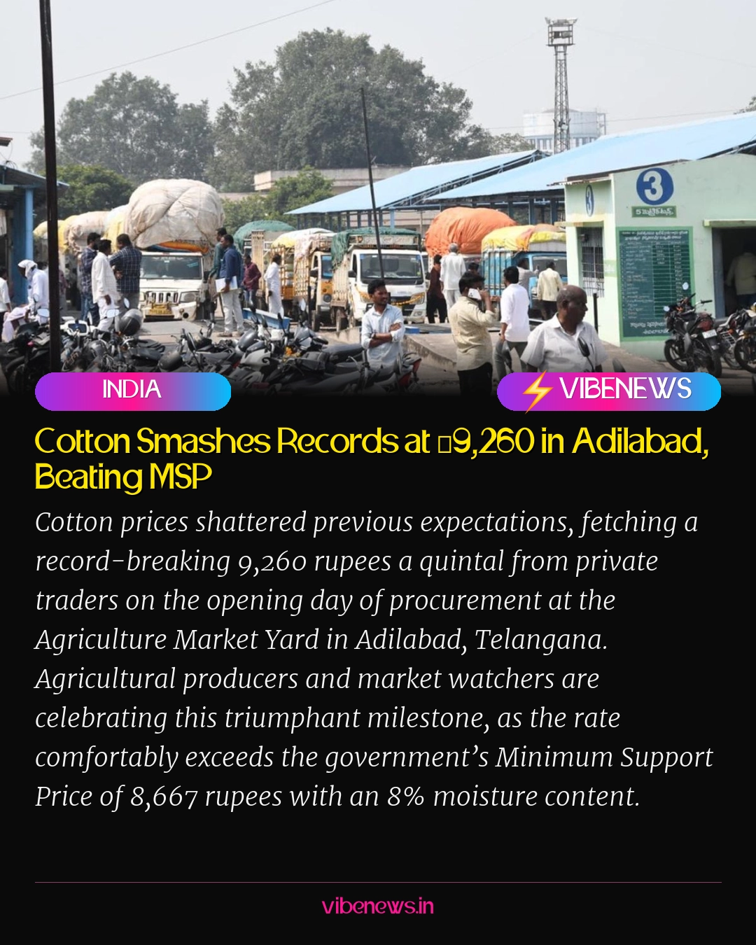 Cotton Smashes Records at ₹9,260 in Adilabad, Beating MSP