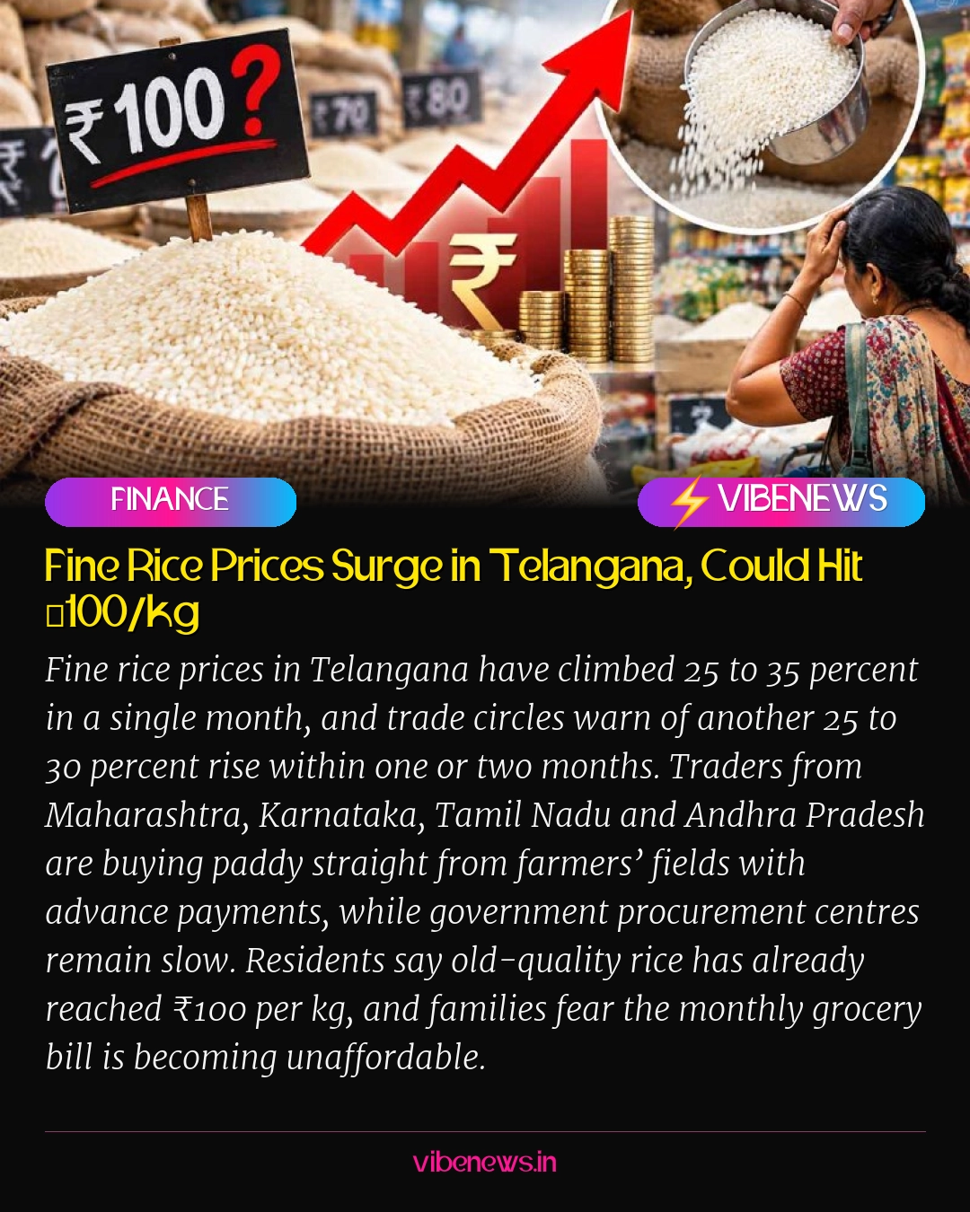 Fine Rice Prices Surge in Telangana, Could Hit ₹100/kg