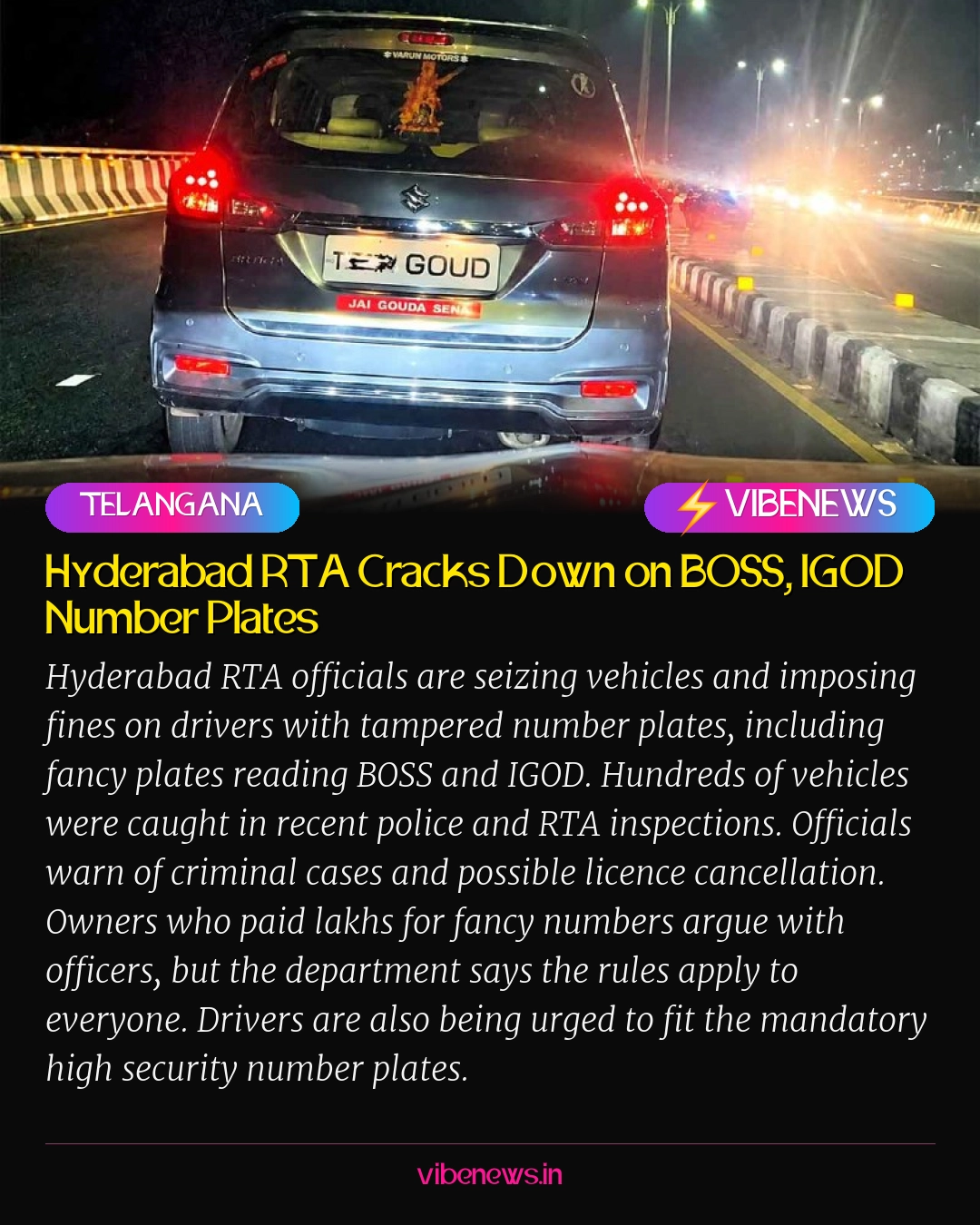 Hyderabad RTA Cracks Down on BOSS, IGOD Number Plates