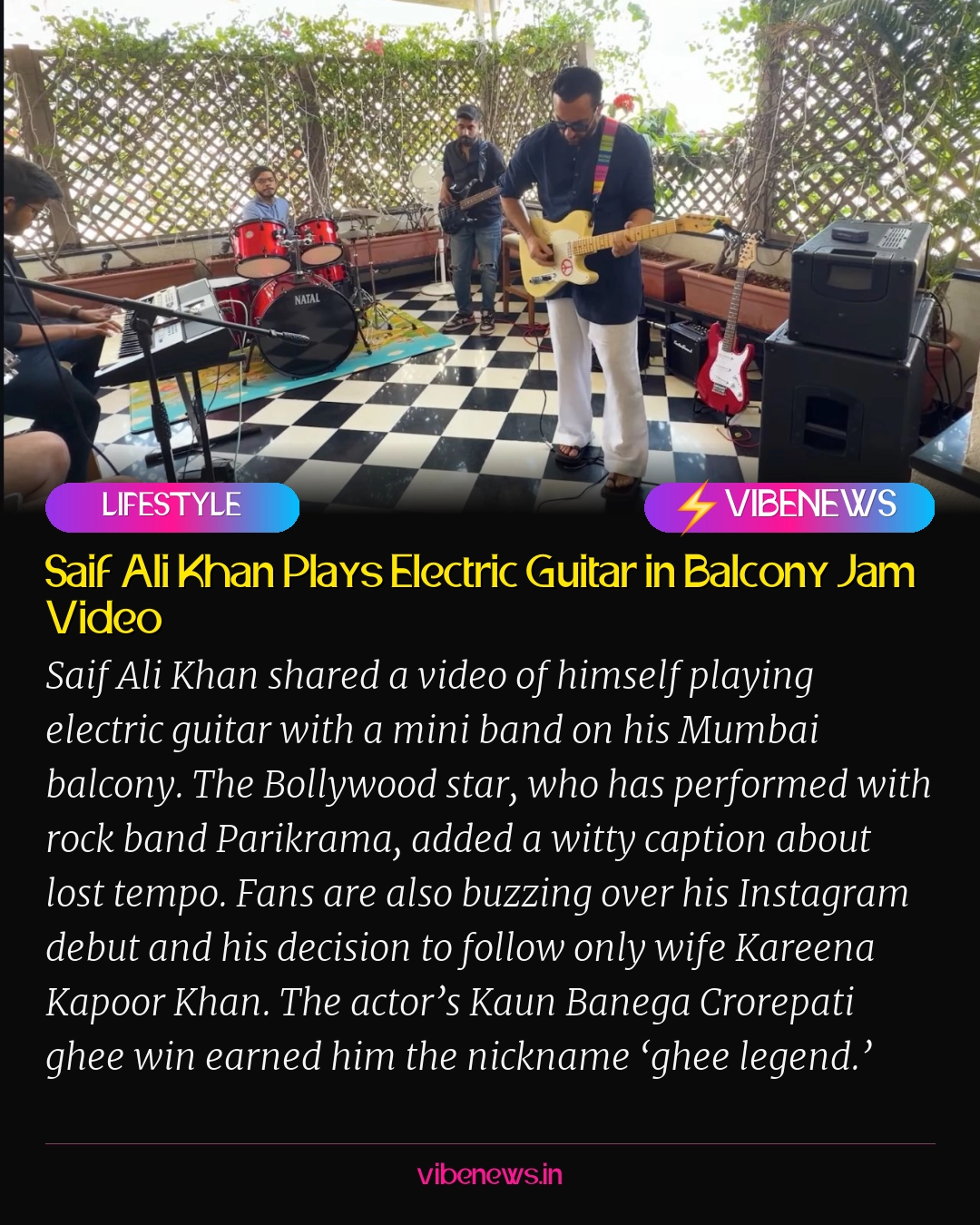 Saif Ali Khan Plays Electric Guitar in Balcony Jam Video