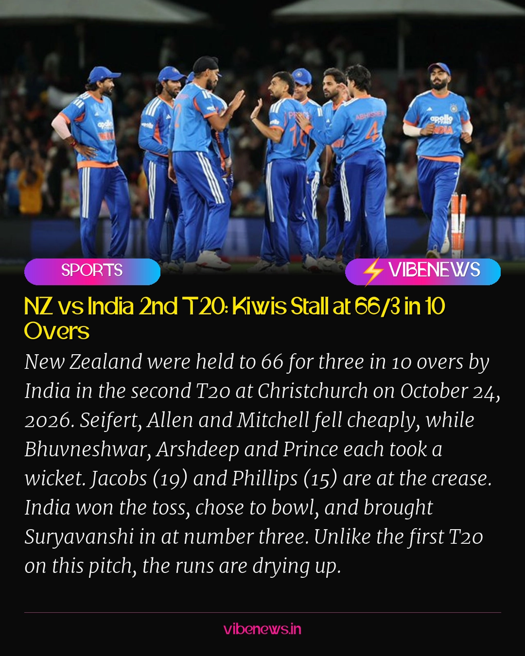 NZ vs India 2nd T20: Kiwis Stall at 66/3 in 10 Overs