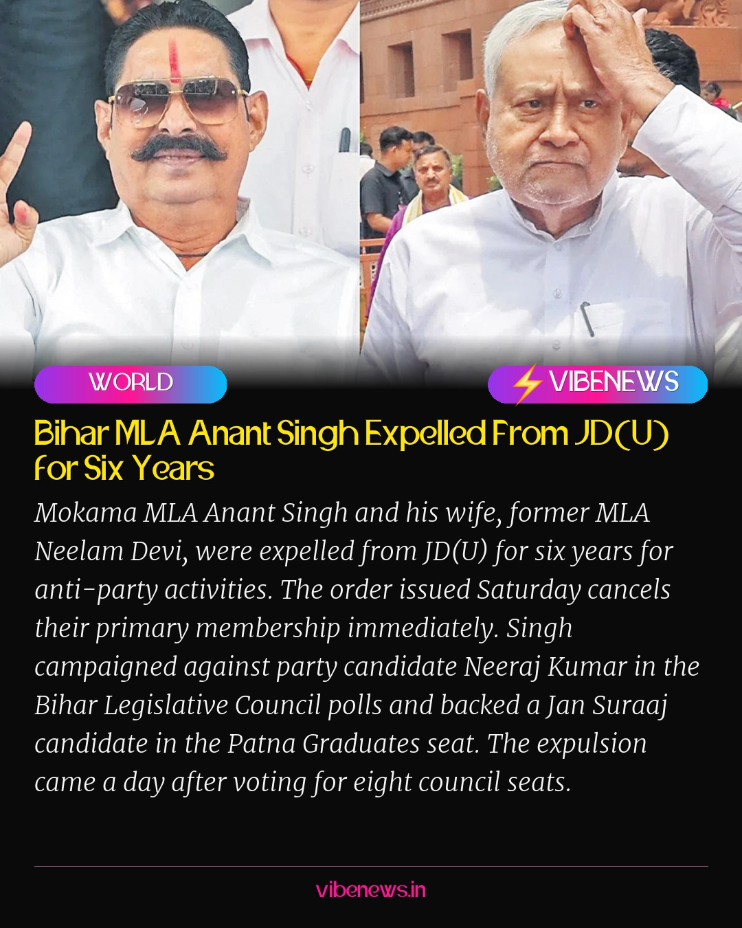 Bihar MLA Anant Singh Expelled From JD(U) for Six Years