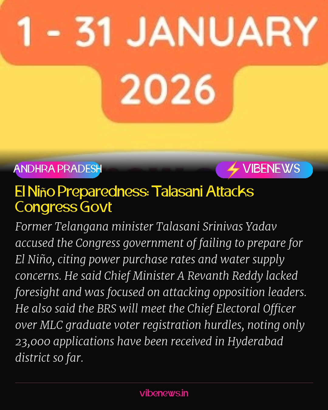 El Niño Preparedness: Talasani Attacks Congress Govt