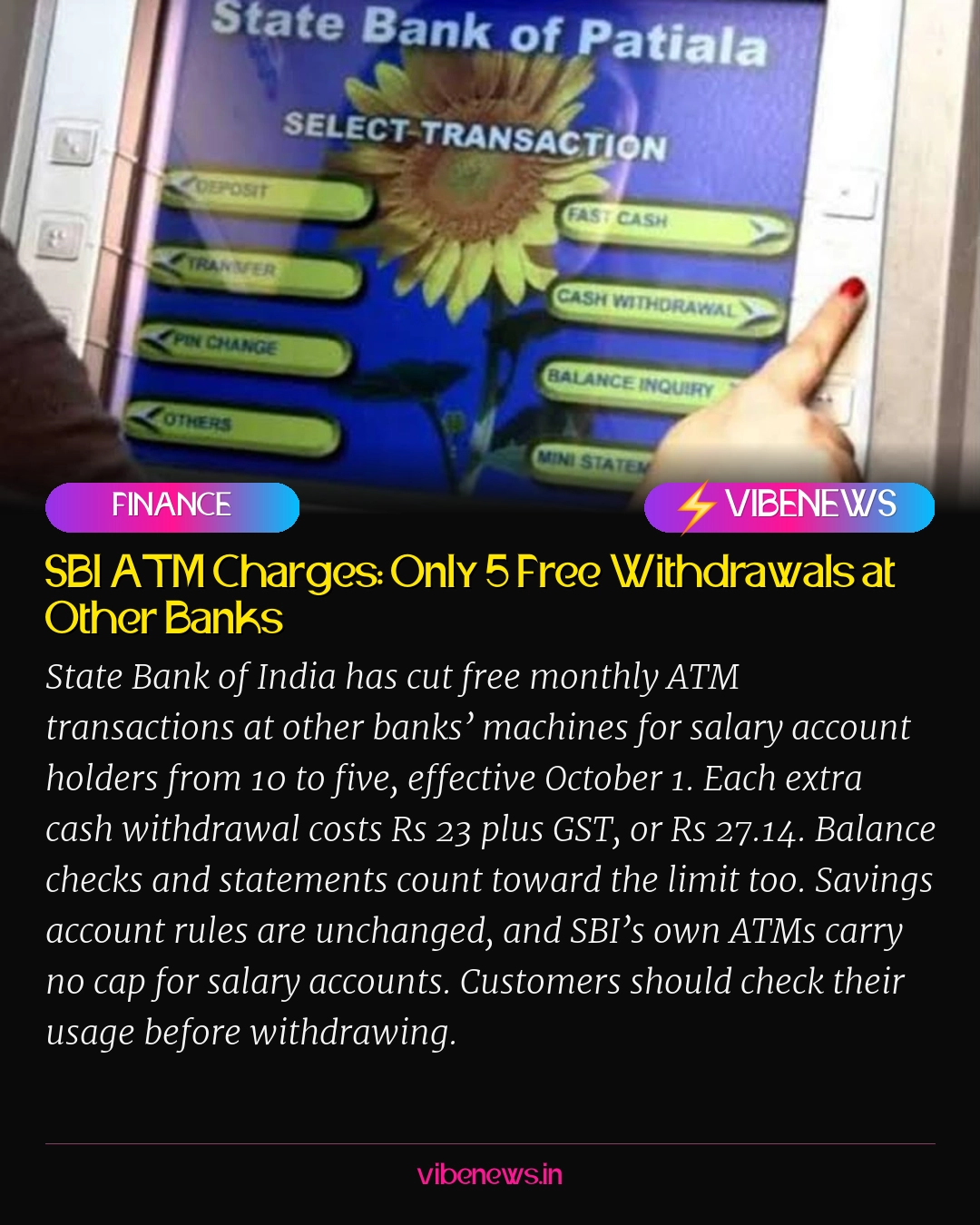 SBI ATM Charges: Only 5 Free Withdrawals at Other Banks