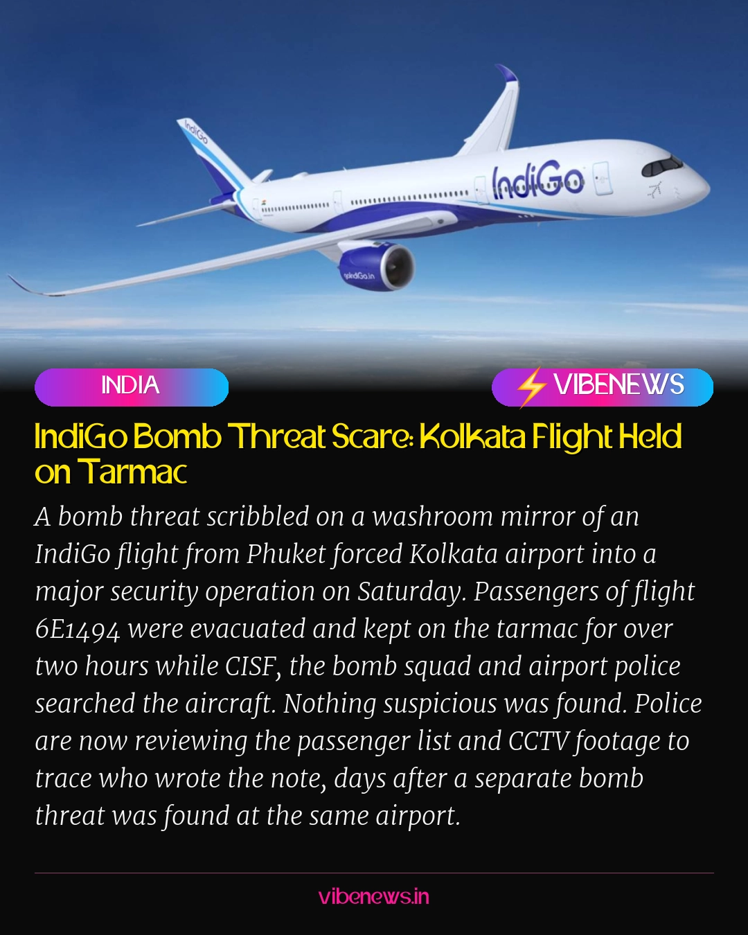 IndiGo Bomb Threat Scare: Kolkata Flight Held on Tarmac