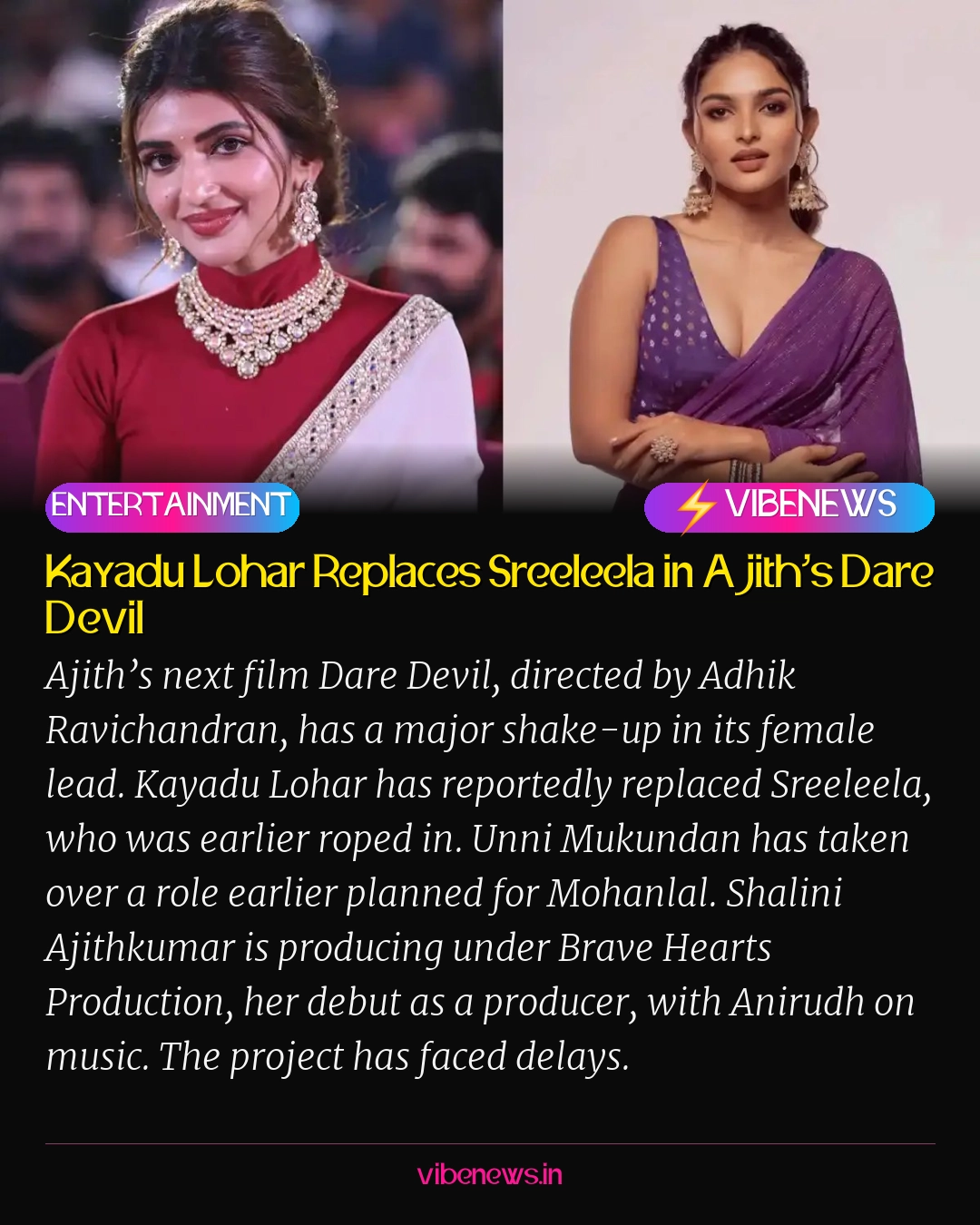 Kayadu Lohar Replaces Sreeleela in Ajith’s Dare Devil