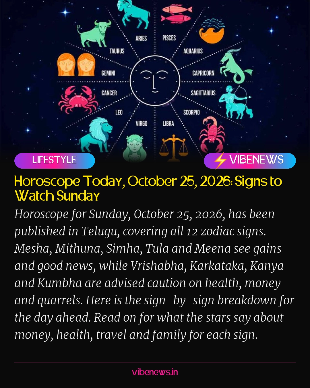 Horoscope Today, October 25, 2026: Signs to Watch Sunday
