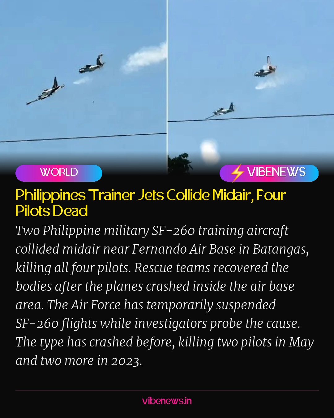 Philippines Trainer Jets Collide Midair, Four Pilots Dead
