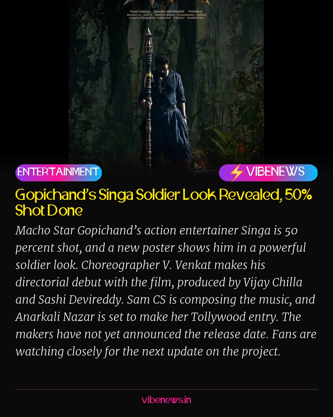 Gopichand’s Singa Soldier Look Revealed, 50% Shot Done