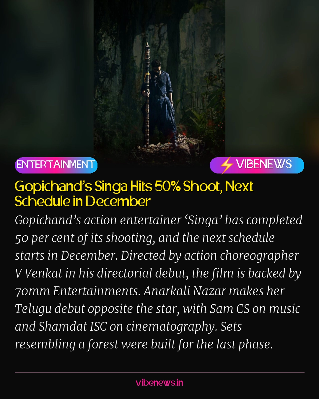 Gopichand’s Singa Hits 50% Shoot, Next Schedule in December
