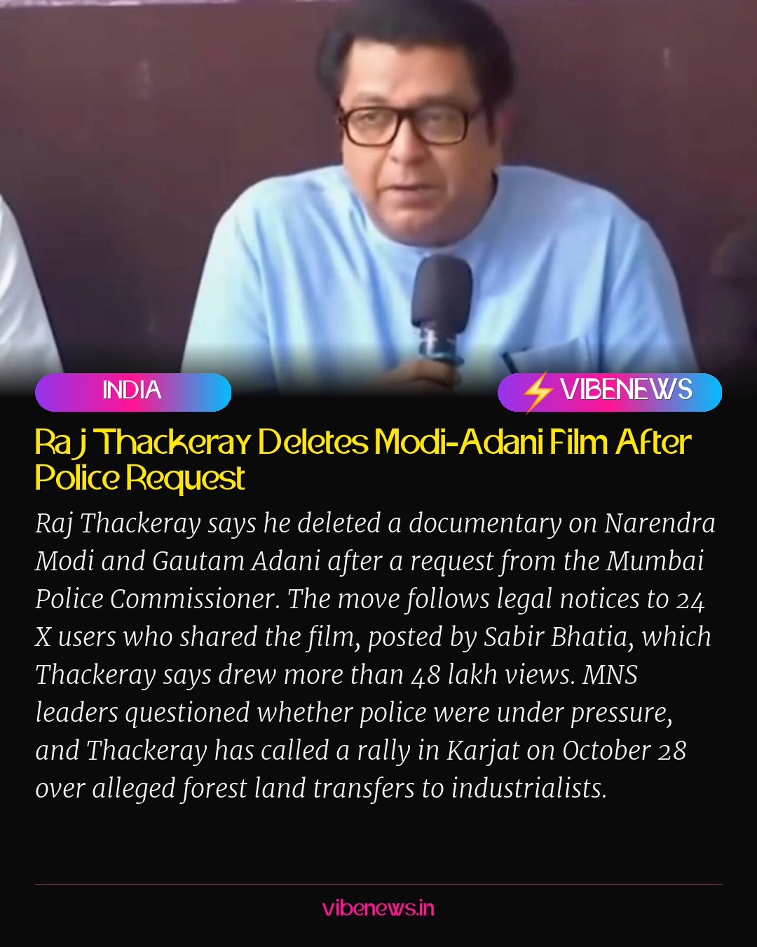 Raj Thackeray Deletes Modi-Adani Film After Police Request