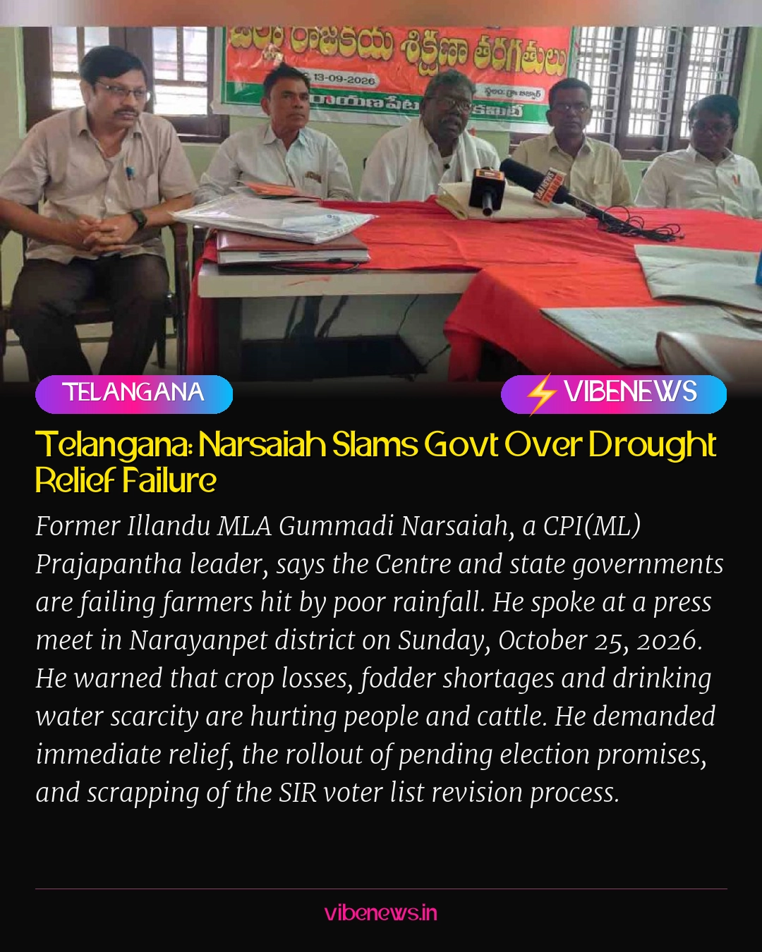 Telangana: Narsaiah Slams Govt Over Drought Relief Failure