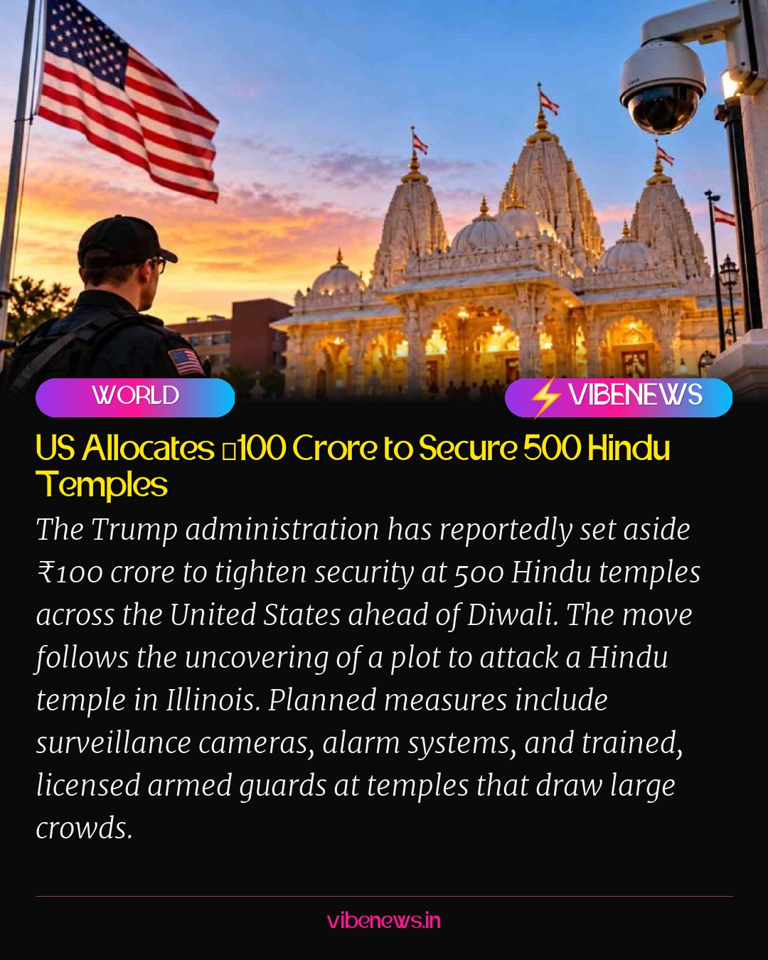 US Allocates ₹100 Crore to Secure 500 Hindu Temples