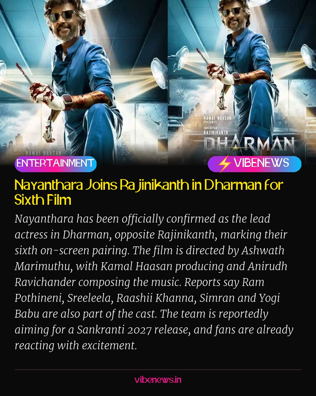 Nayanthara Joins Rajinikanth in Dharman for Sixth Film
