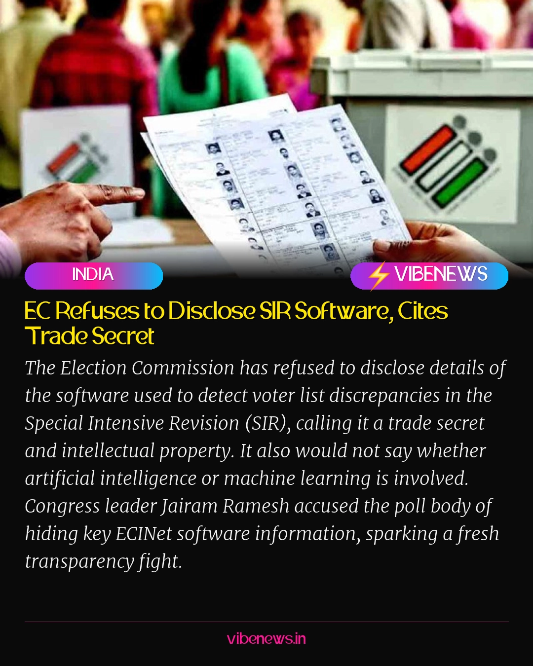 EC Refuses to Disclose SIR Software, Cites Trade Secret