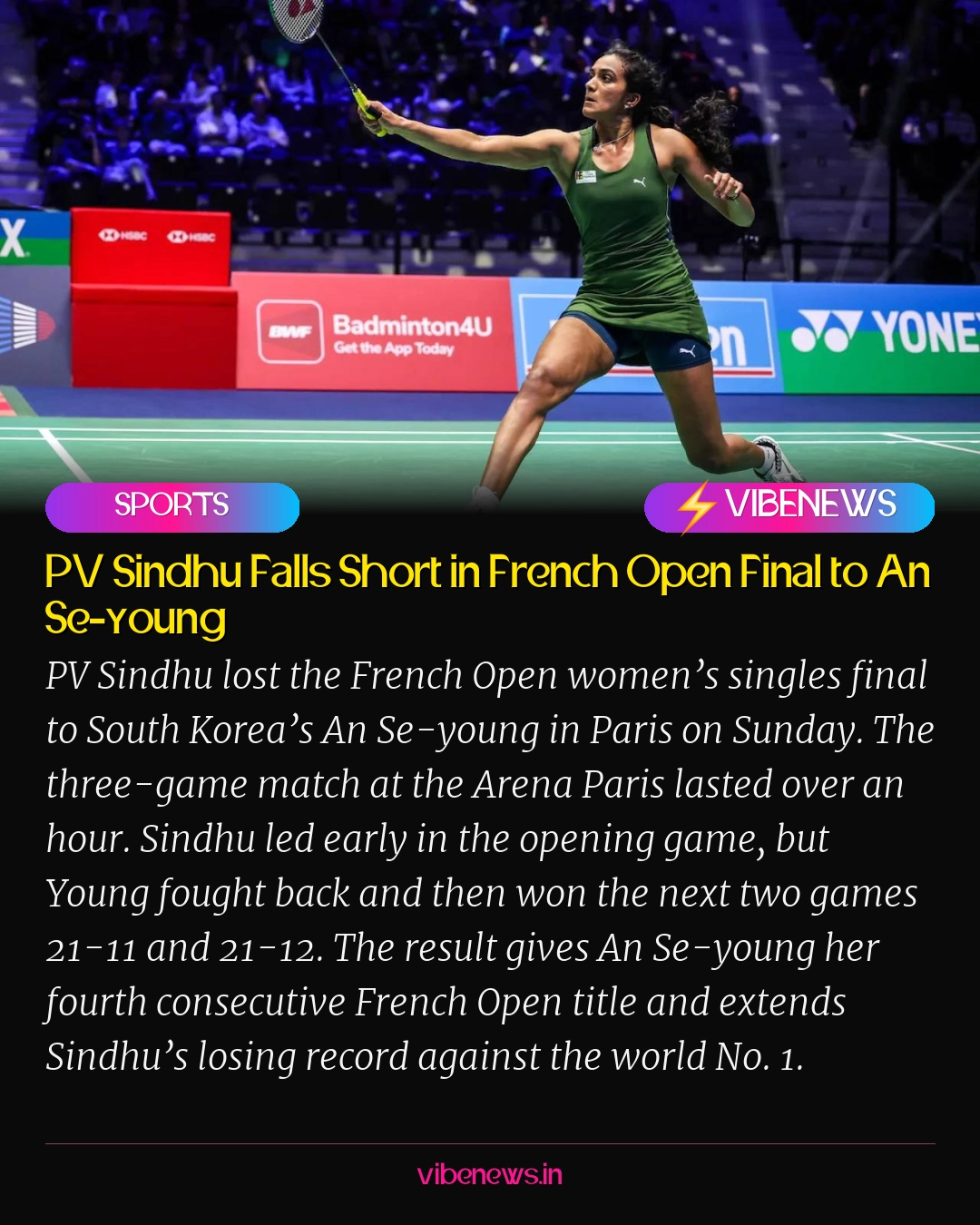 PV Sindhu Falls Short in French Open Final to An Se-young