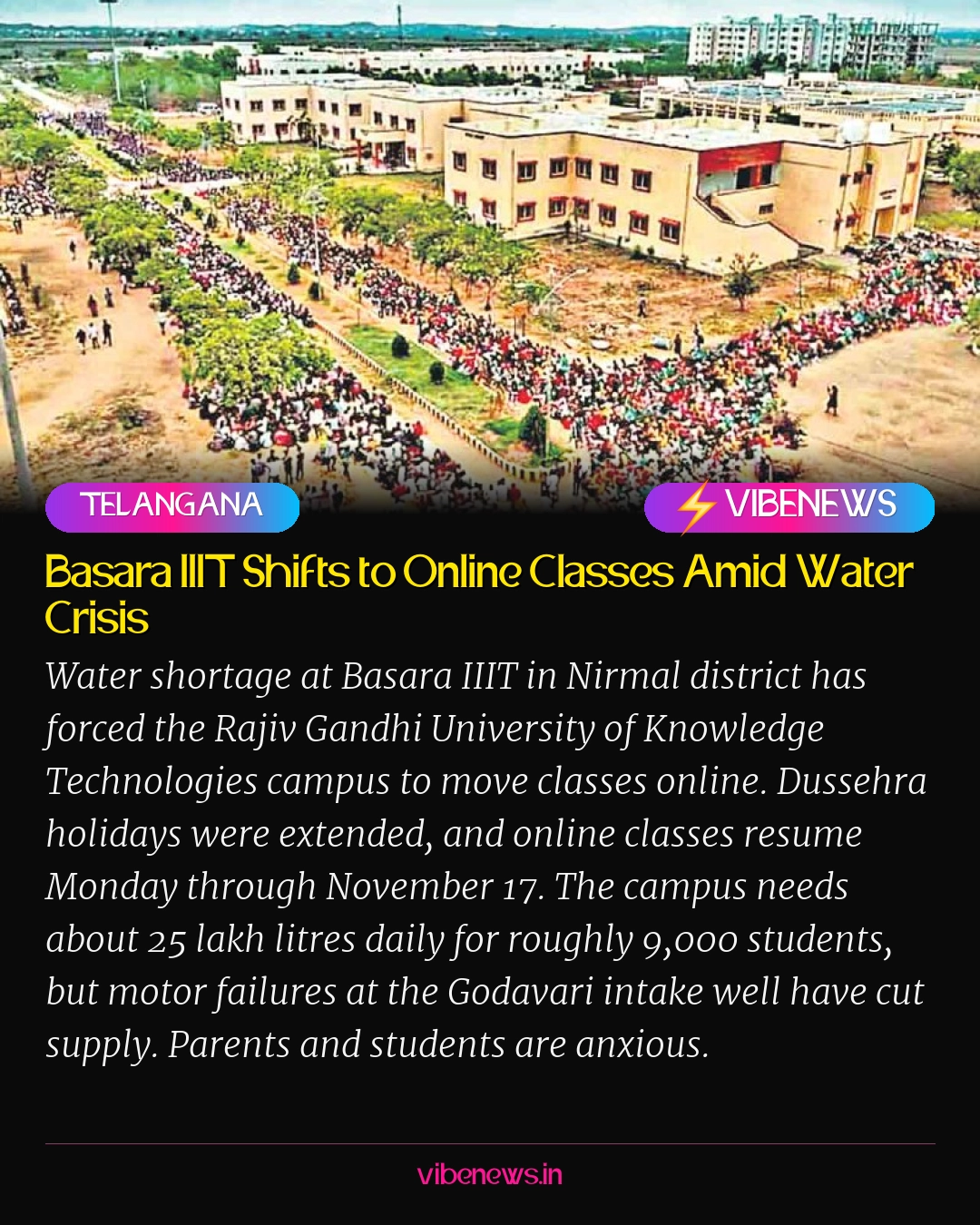 Basara IIIT Shifts to Online Classes Amid Water Crisis