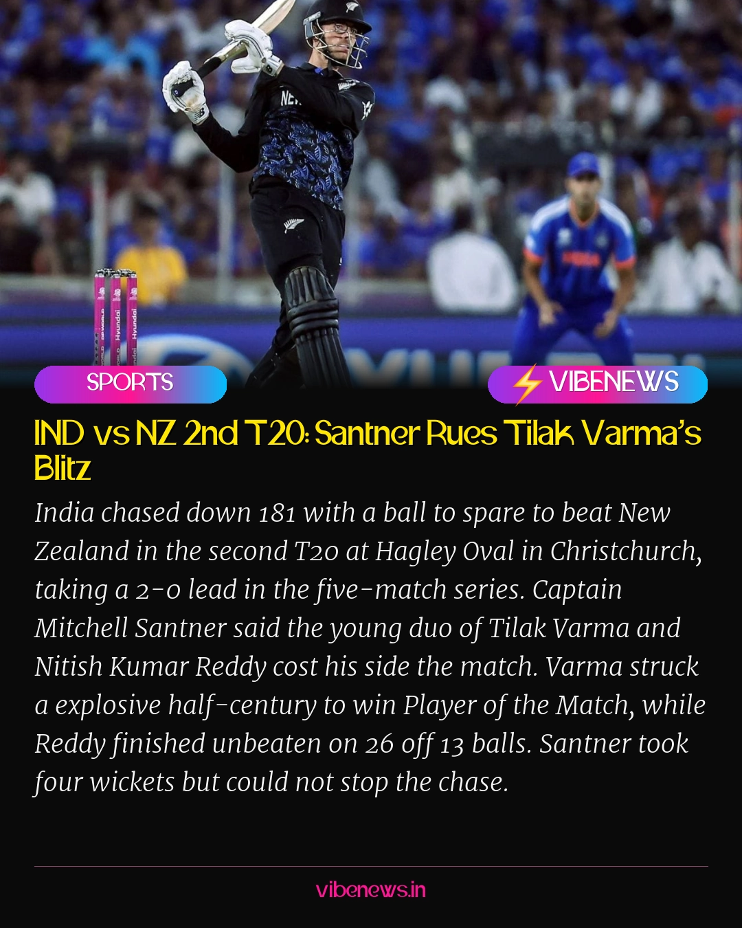 IND vs NZ 2nd T20: Santner Rues Tilak Varma’s Blitz