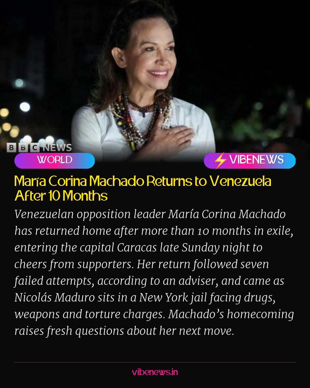 María Corina Machado Returns to Venezuela After 10 Months
