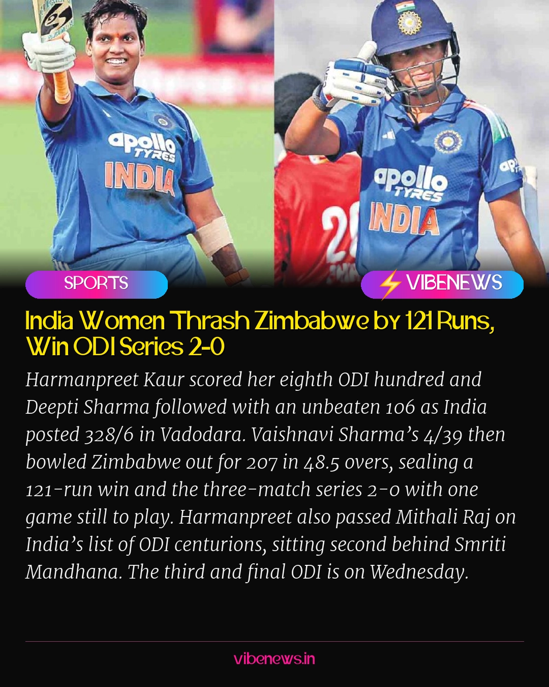 India Women Thrash Zimbabwe by 121 Runs, Win ODI Series 2-0
