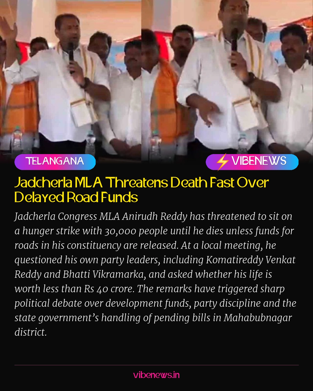 Jadcherla MLA Threatens Death Fast Over Delayed Road Funds