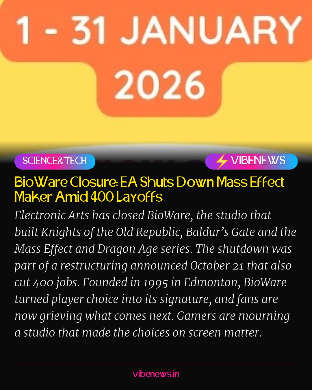 BioWare Closure: EA Shuts Down Mass Effect Maker Amid 400 Layoffs