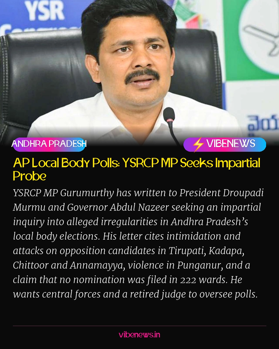 AP Local Body Polls: YSRCP MP Seeks Impartial Probe