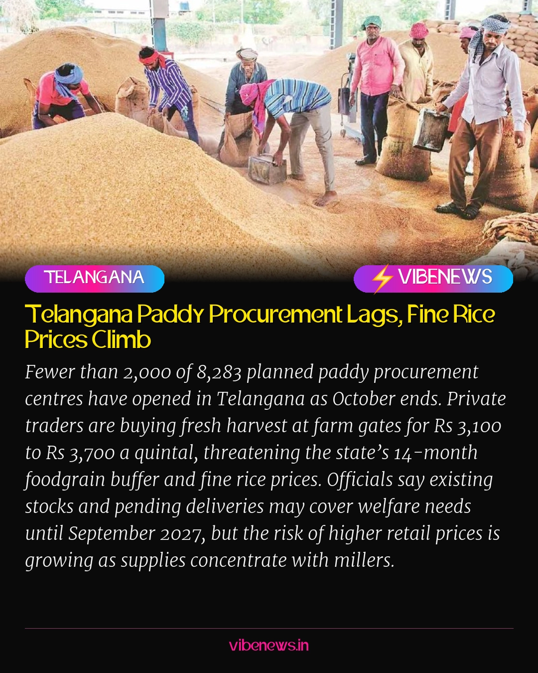 Telangana Paddy Procurement Lags, Fine Rice Prices Climb