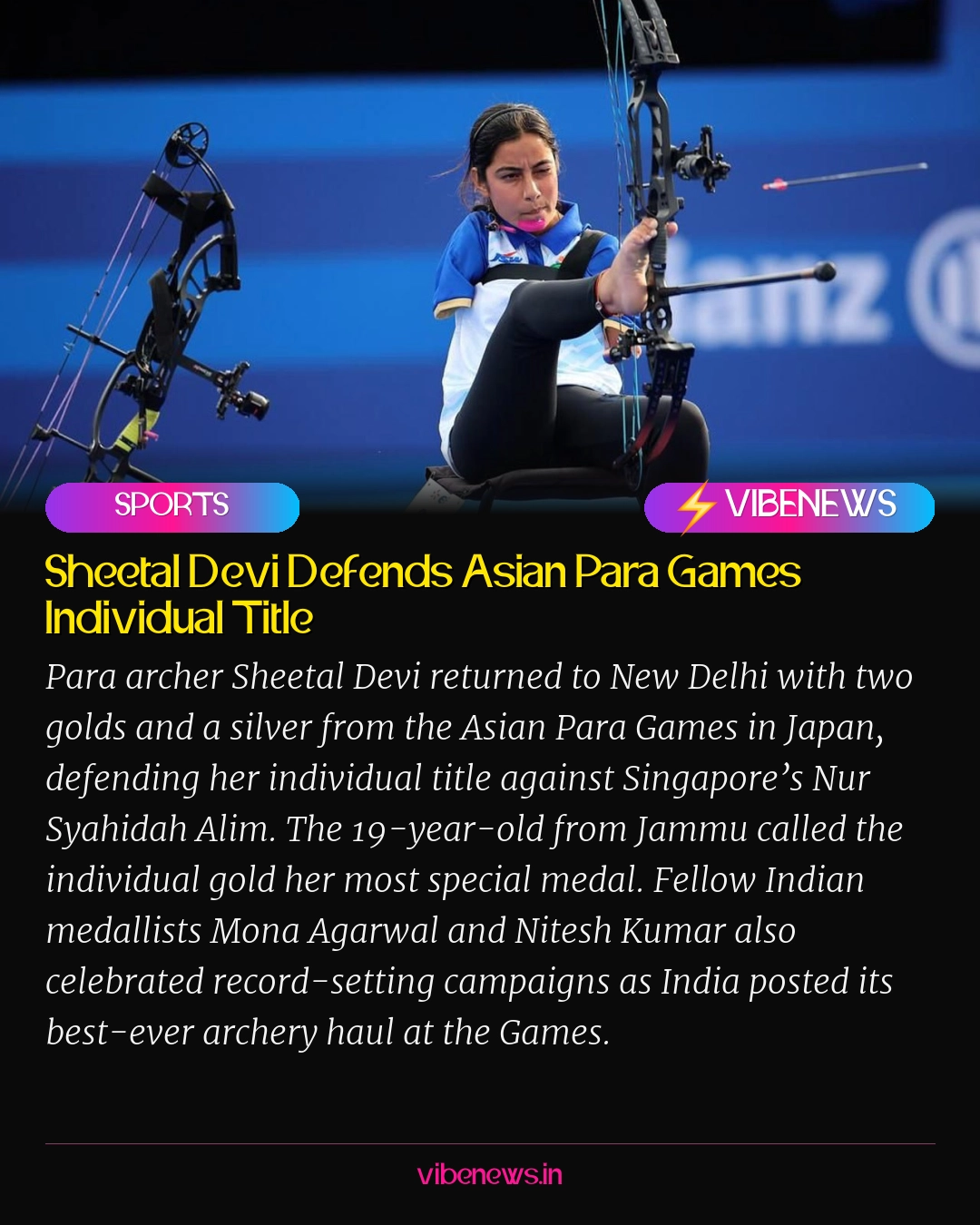 Sheetal Devi Defends Asian Para Games Individual Title