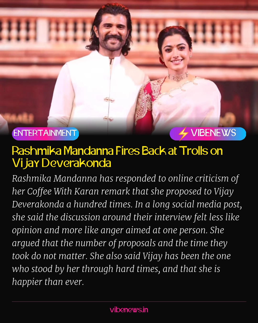 Rashmika Mandanna Fires Back at Trolls on Vijay Deverakonda