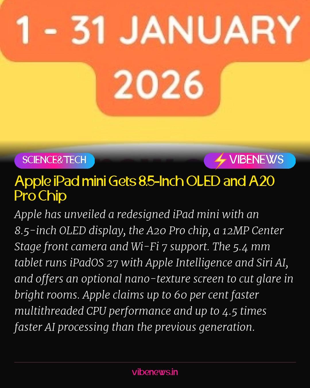 Apple iPad mini Gets 8.5-Inch OLED and A20 Pro Chip
