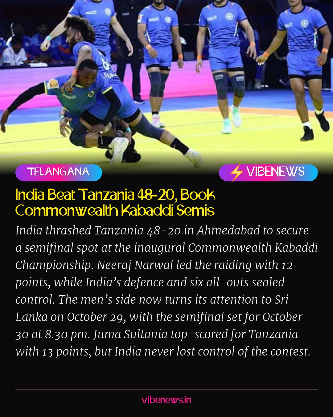 India Beat Tanzania 48-20, Book Commonwealth Kabaddi Semis