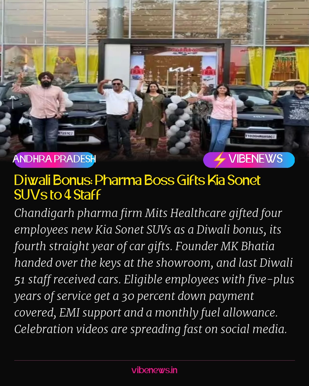 Diwali Bonus: Pharma Boss Gifts Kia Sonet SUVs to 4 Staff