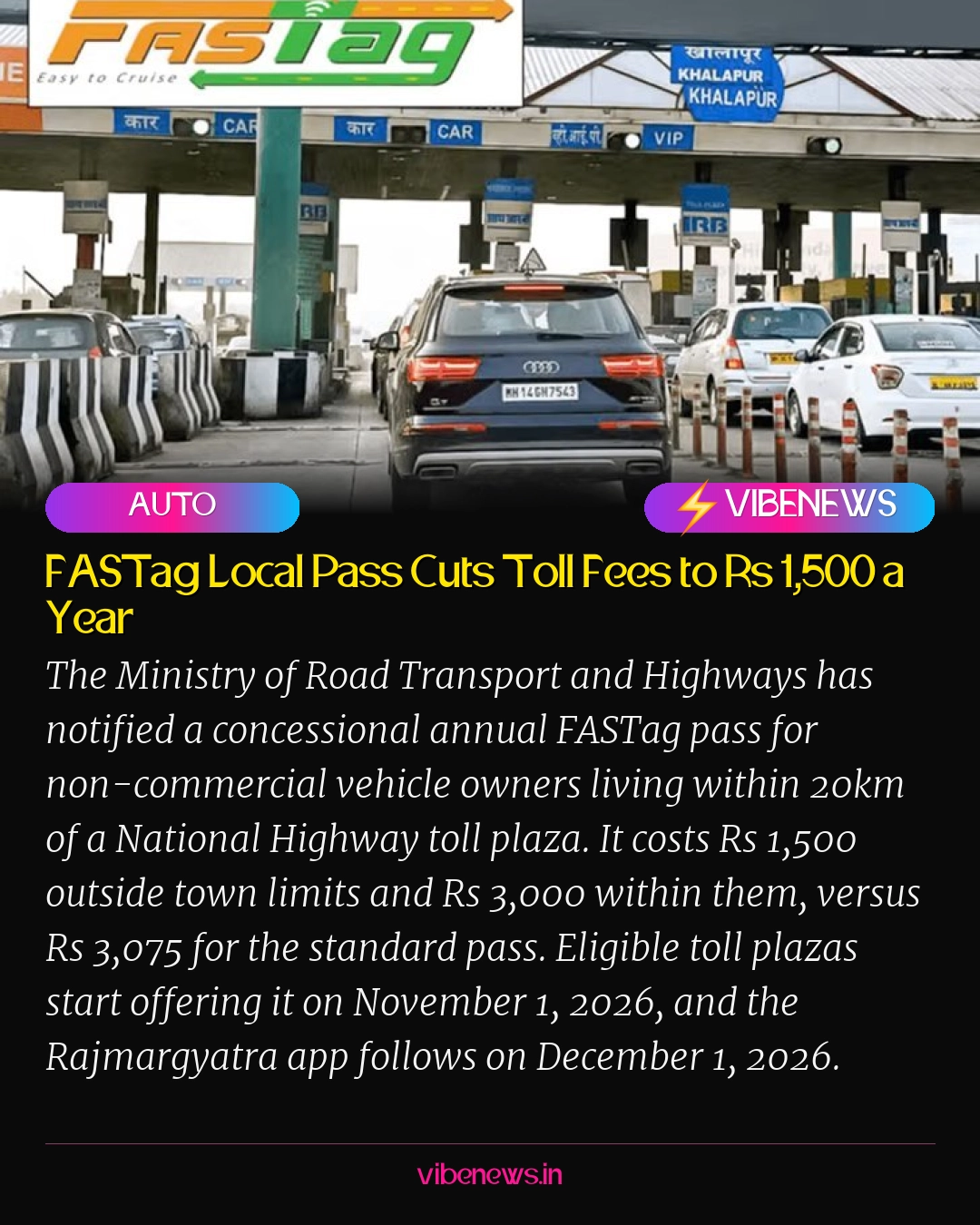 FASTag Local Pass Cuts Toll Fees to Rs 1,500 a Year