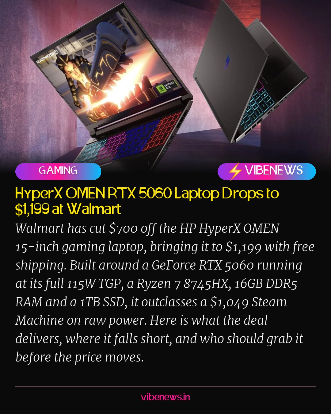 HyperX OMEN RTX 5060 Laptop Drops to $1,199 at Walmart
