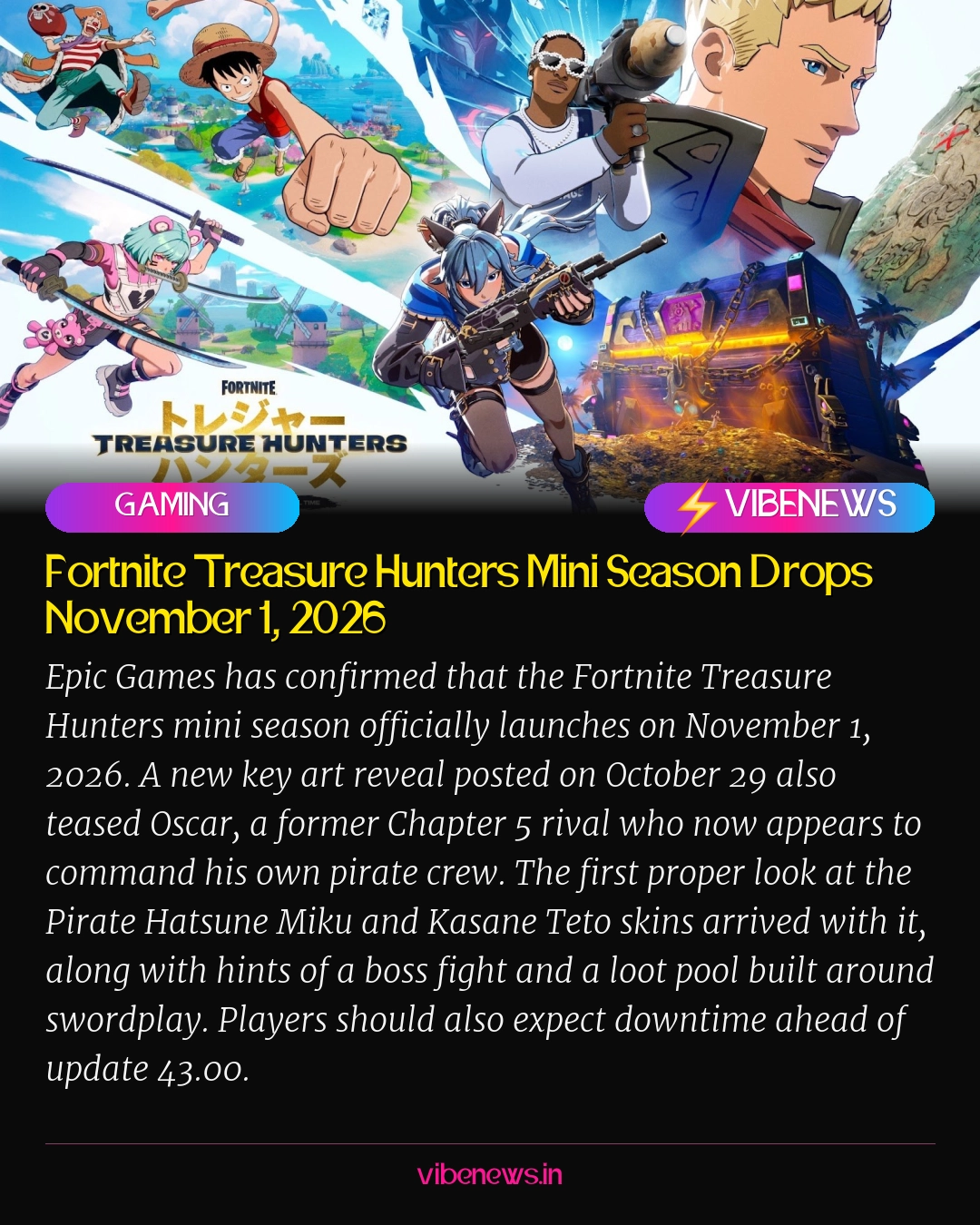 Fortnite Treasure Hunters Mini Season Drops November 1, 2026